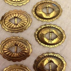 Antique Style Brass Conchos - Gold Tone Western Embossed Set